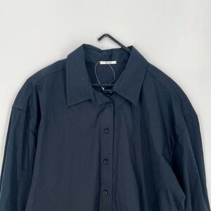 Wolford Button Front Stretch Peplum Pleated Long Sleeve Blouse Shirt